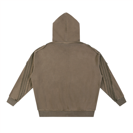 Minimal Traveler Snow Washed Tape Raw Edge Zip Hoodie