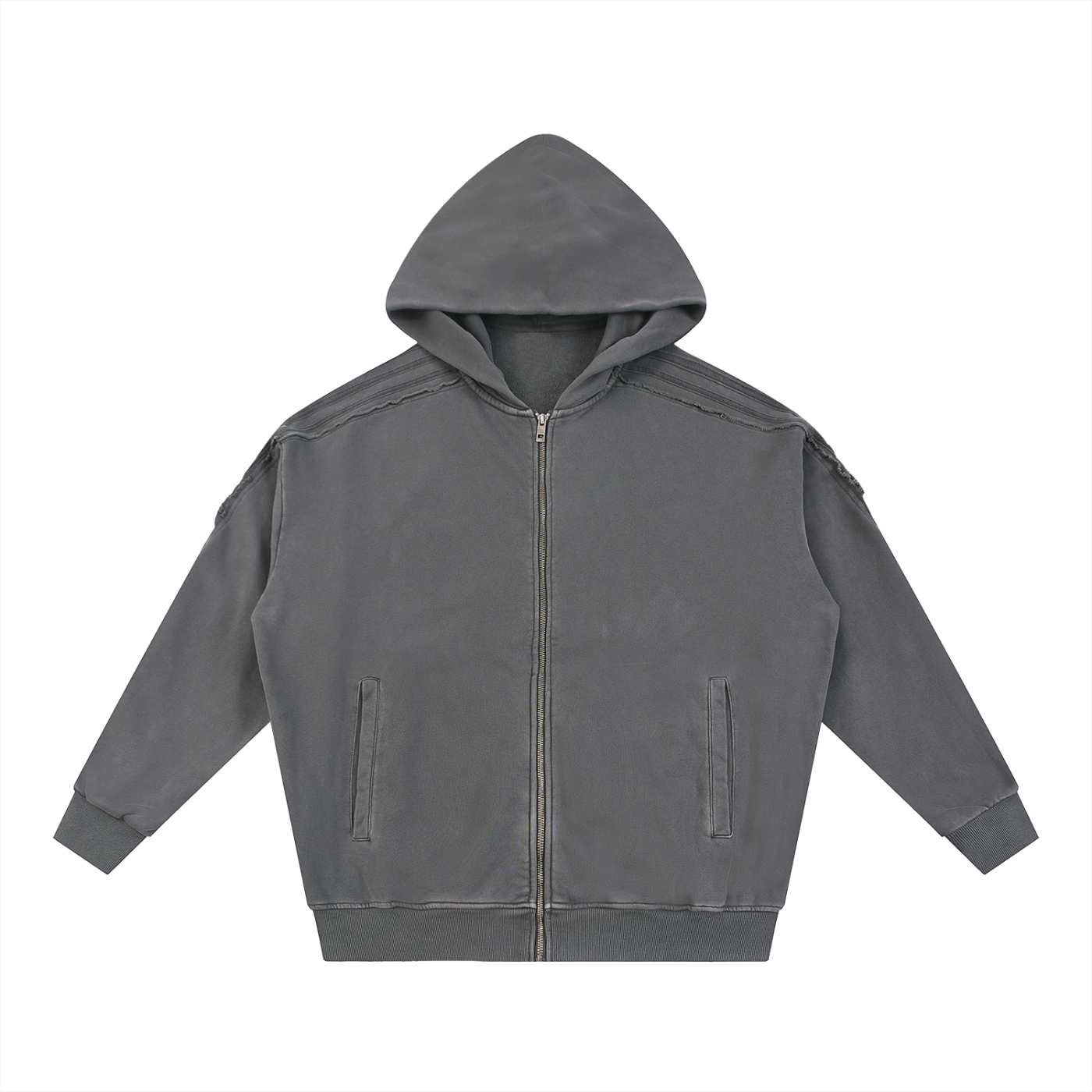 Minimal Traveler Snow Washed Tape Raw Edge Zip Hoodie