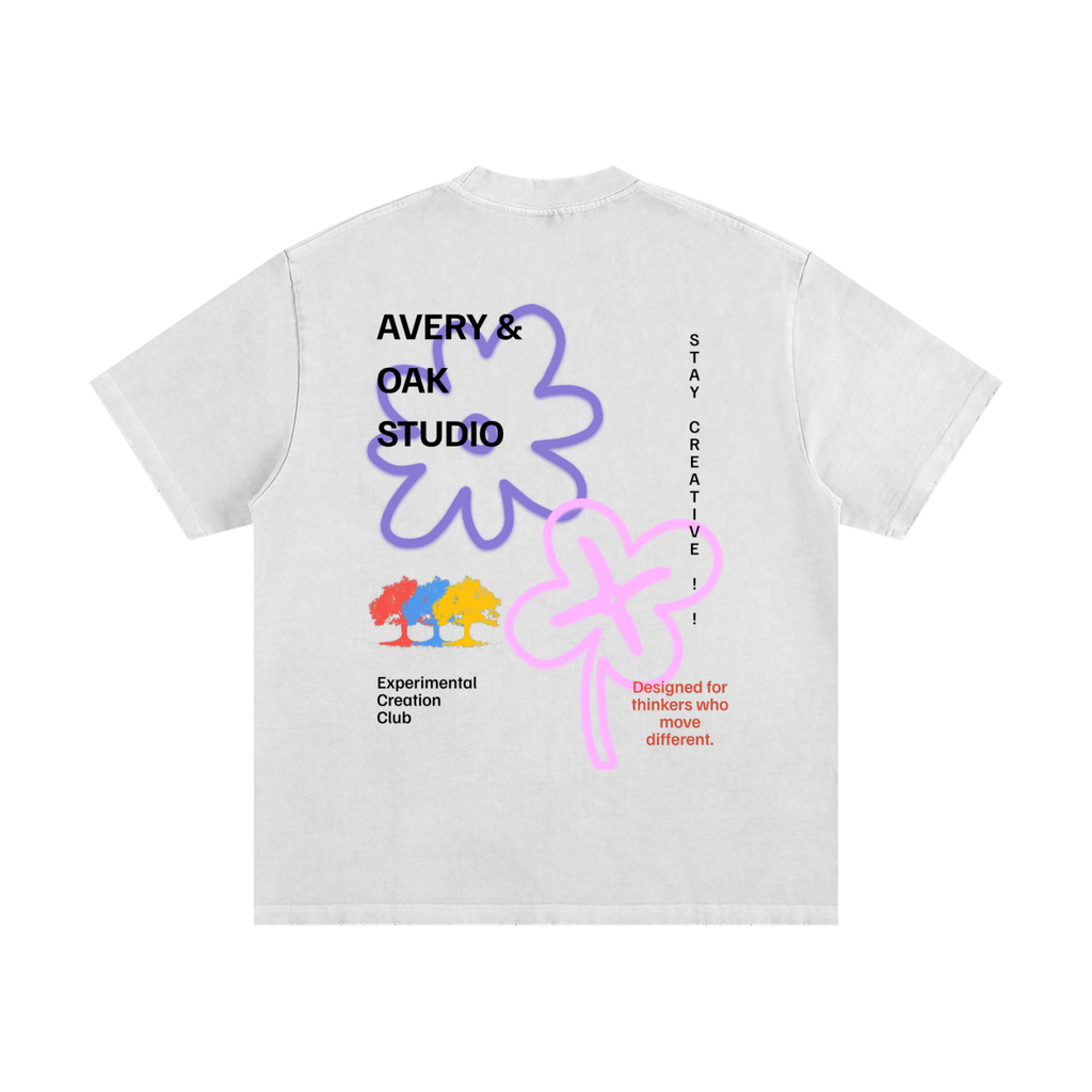 FLOWER DOODLE Heavyweight Vintage Washed Frayed T-Shirt