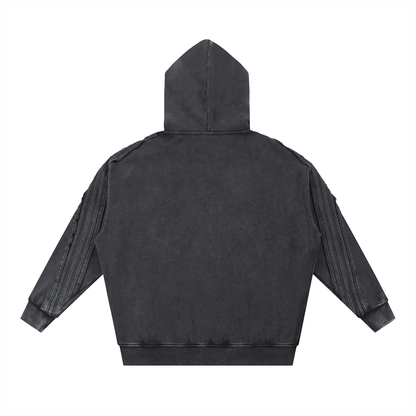 Minimal Traveler Snow Washed Tape Raw Edge Zip Hoodie