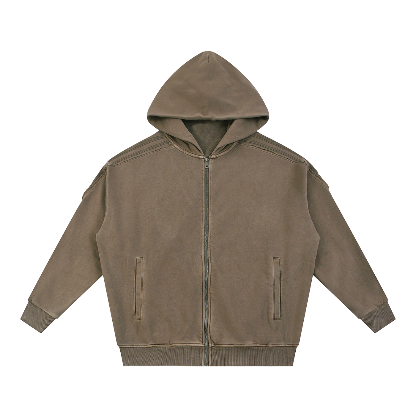Minimal Traveler Snow Washed Tape Raw Edge Zip Hoodie