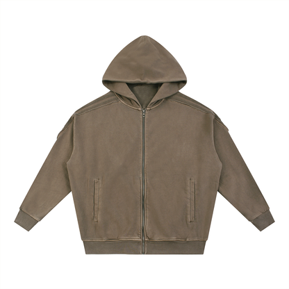 Minimal Traveler Snow Washed Tape Raw Edge Zip Hoodie
