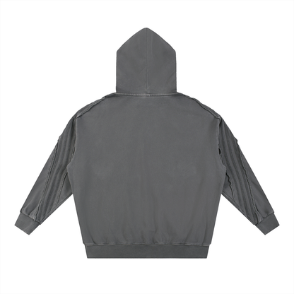 Minimal Traveler Snow Washed Tape Raw Edge Zip Hoodie