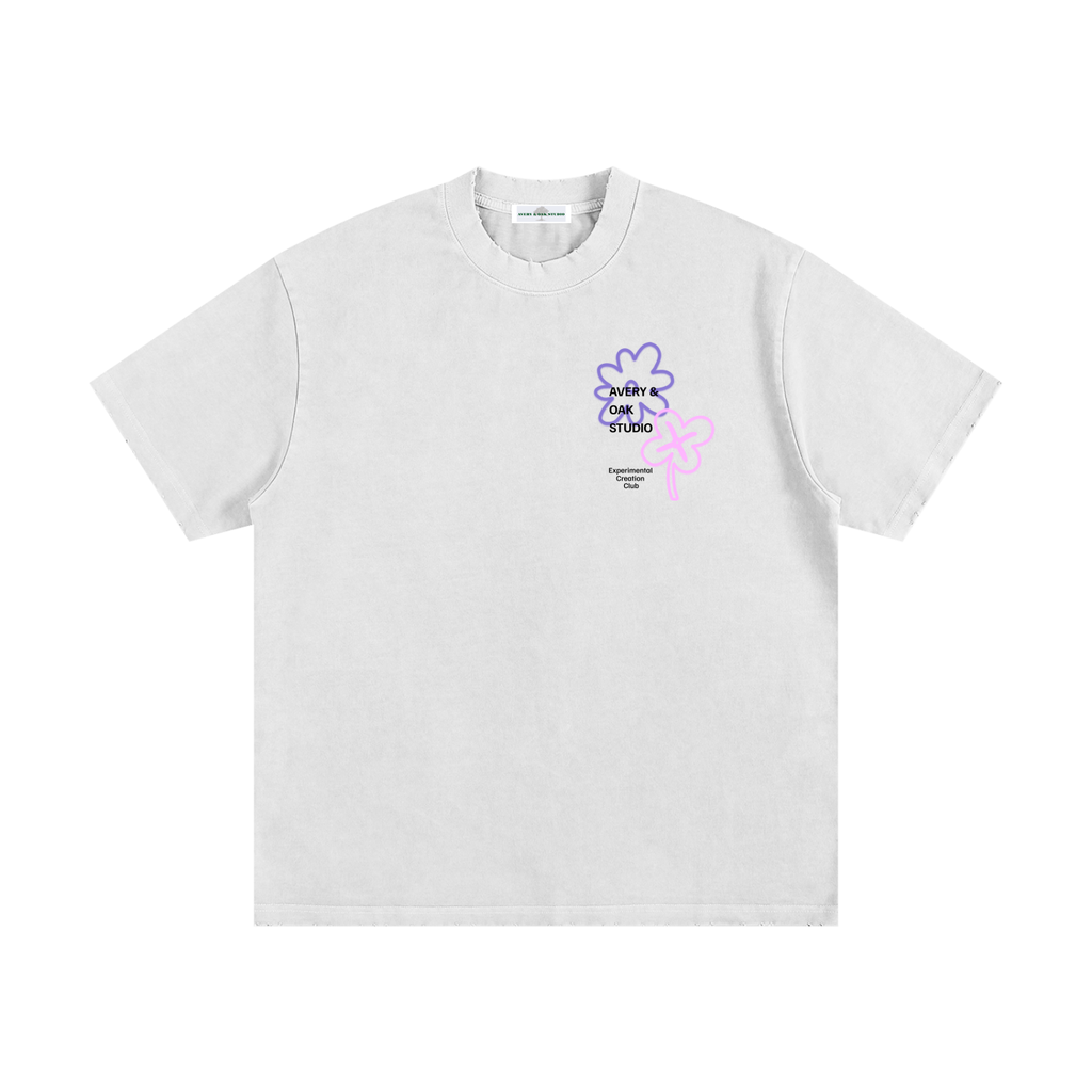 FLOWER DOODLE Heavyweight Vintage Washed Frayed T-Shirt