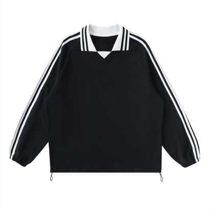 Minimal Traveler Contrast Striped Lapel Collar Sweatshirt