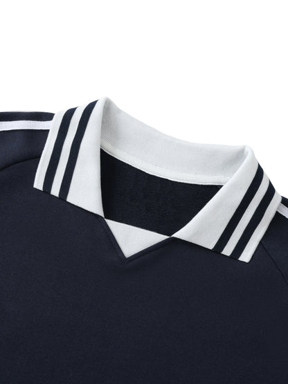 Minimal Traveler Contrast Striped Lapel Collar Sweatshirt
