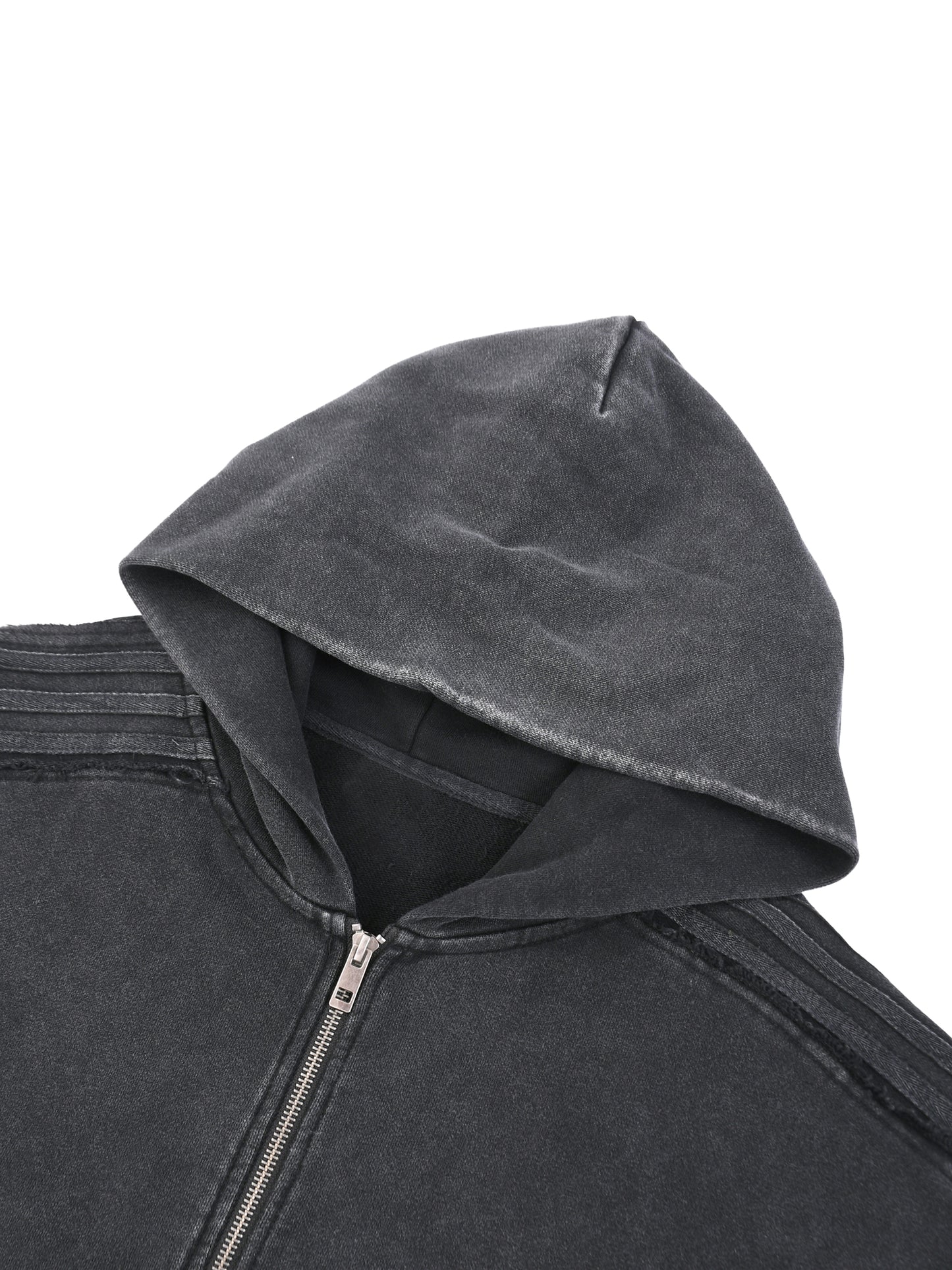 Minimal Traveler Snow Washed Tape Raw Edge Zip Hoodie