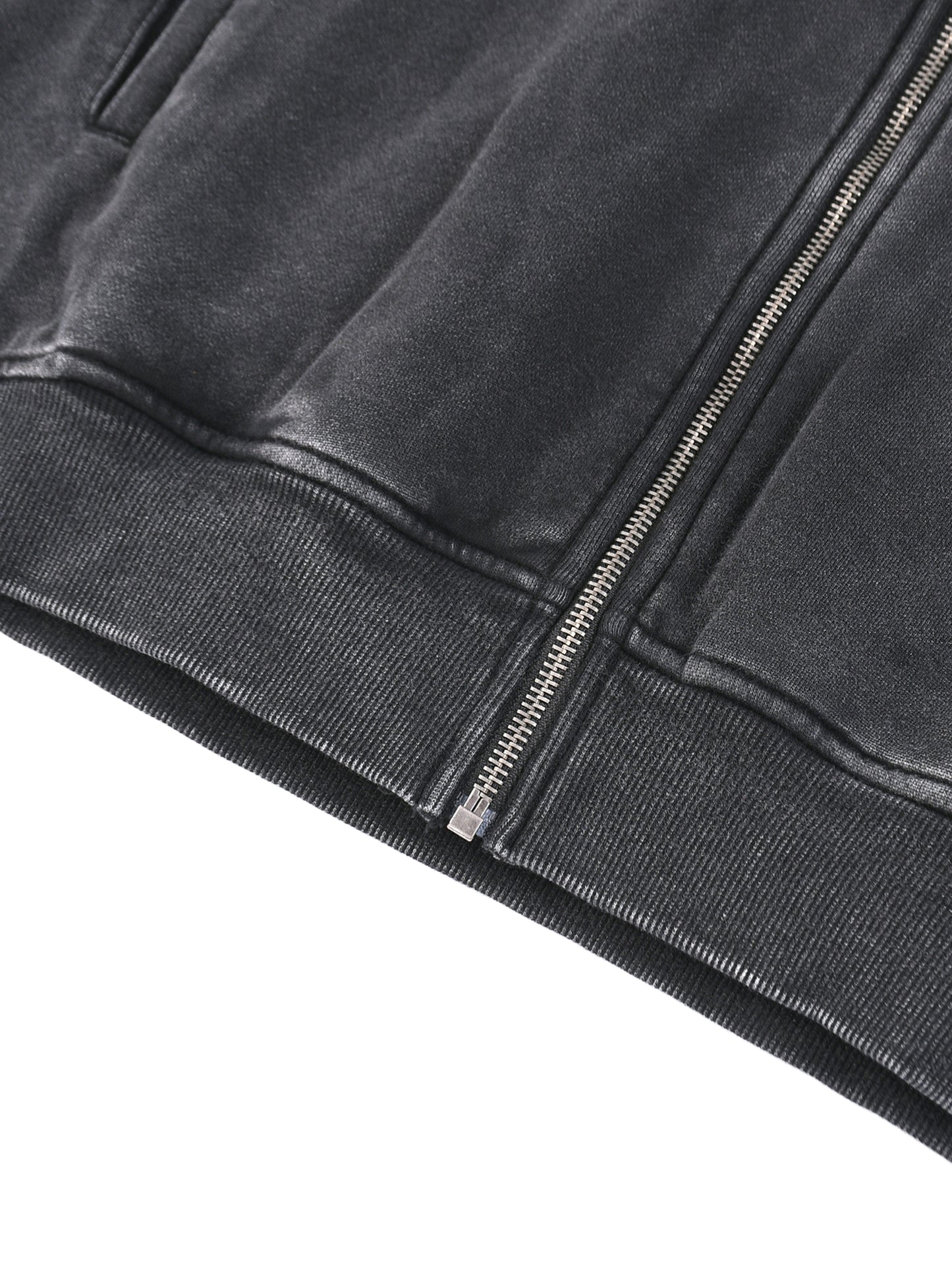 Minimal Traveler Snow Washed Tape Raw Edge Zip Hoodie