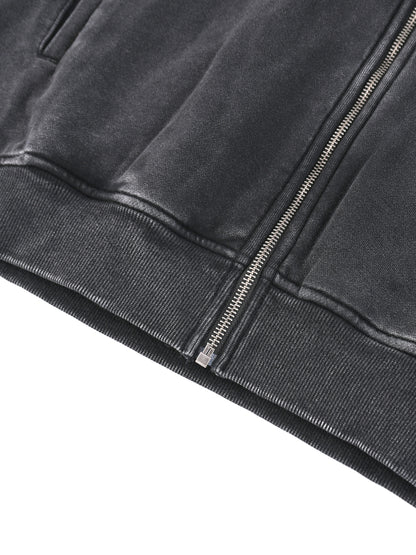 Minimal Traveler Snow Washed Tape Raw Edge Zip Hoodie