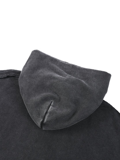 Minimal Traveler Snow Washed Tape Raw Edge Zip Hoodie